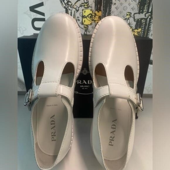 New Authentic PRADA  Spazzolato Mens Mary Jane T Strap 40mm Loafers - Picture 10 of 10